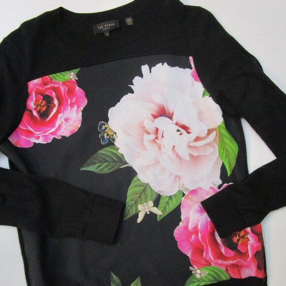 Pullover Knit Sweatshirt Sweater Top Floral Butterflies - Picture 6 of 10